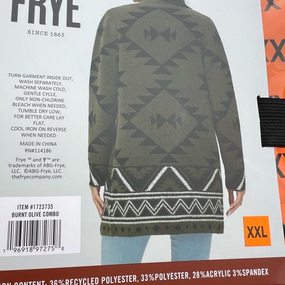 FRYE Green Jacquard Patterned Cardigan Sweater Women’s XXL NWT NEW - Picture 14 of 14